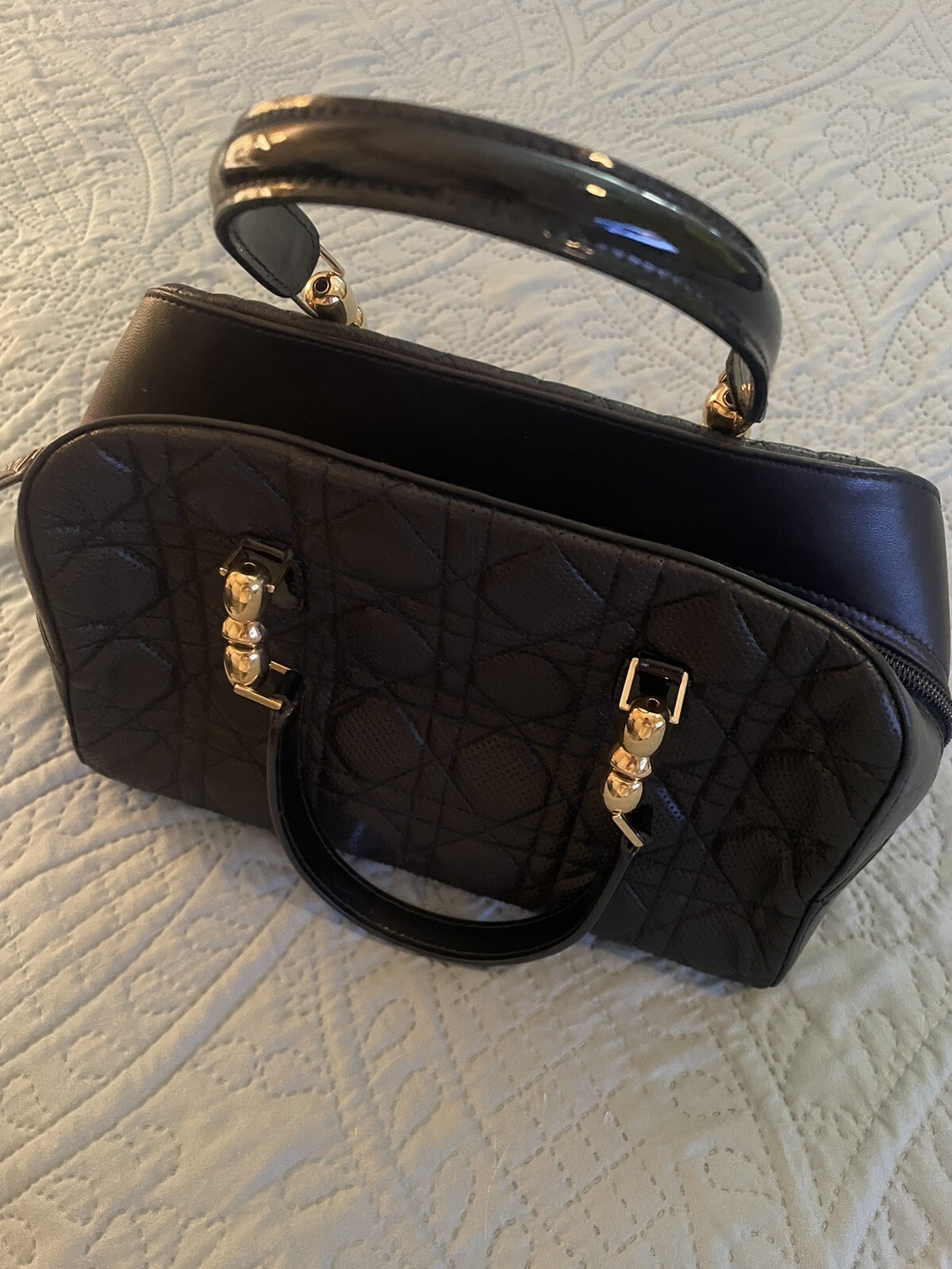 DIOR CANNAGE MINI BOSTON BOWLING BAG, VINTAGE, BLACK Gem