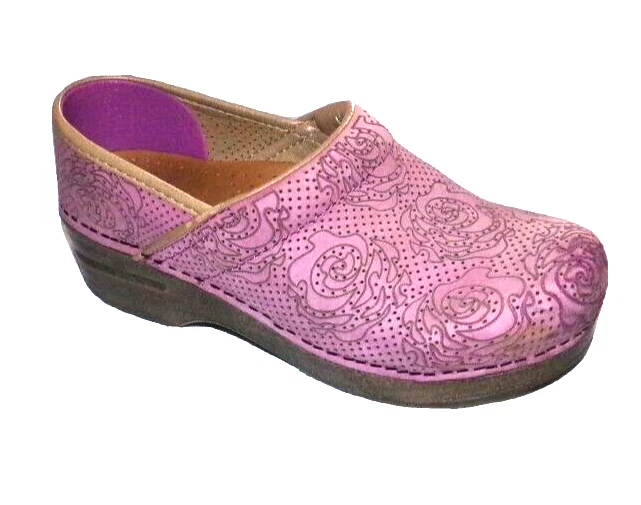 DANSKO WOMENS PURPLE LEATHER ROSE CLOGS SIZE 37