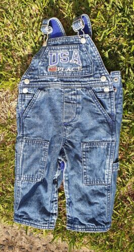 The Children's Place USA Denim Baby Fleece lined Overalls 00 Winter Warm flag - Photo 1/12