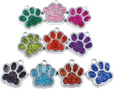 40 Paw Print Charms Antiqued Silver Enamel Dog Paw Pendants 18mm