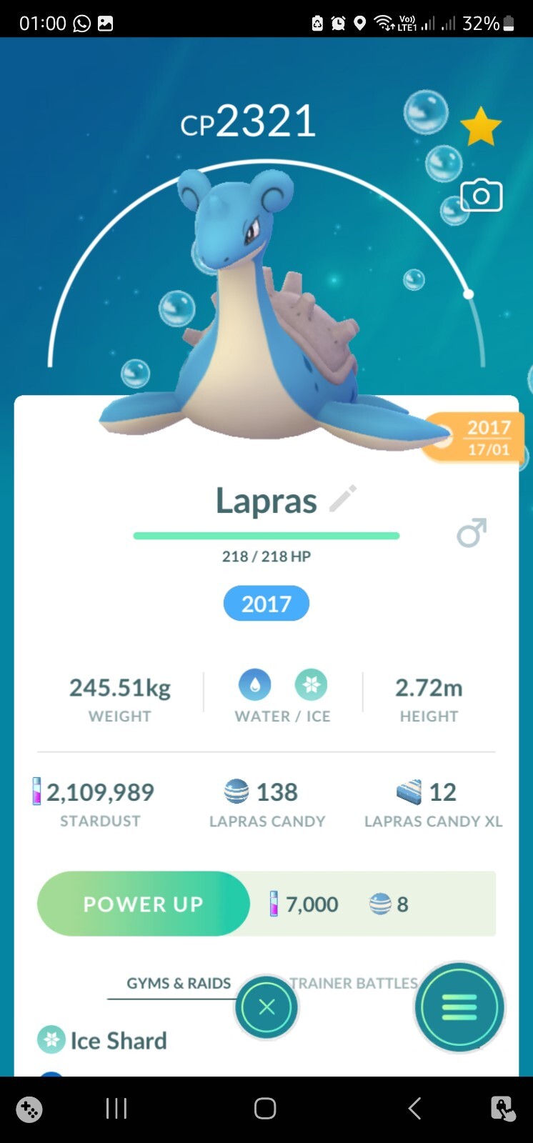 Lapras ( Caught In 2017 ) Pokemon Tr@de Go