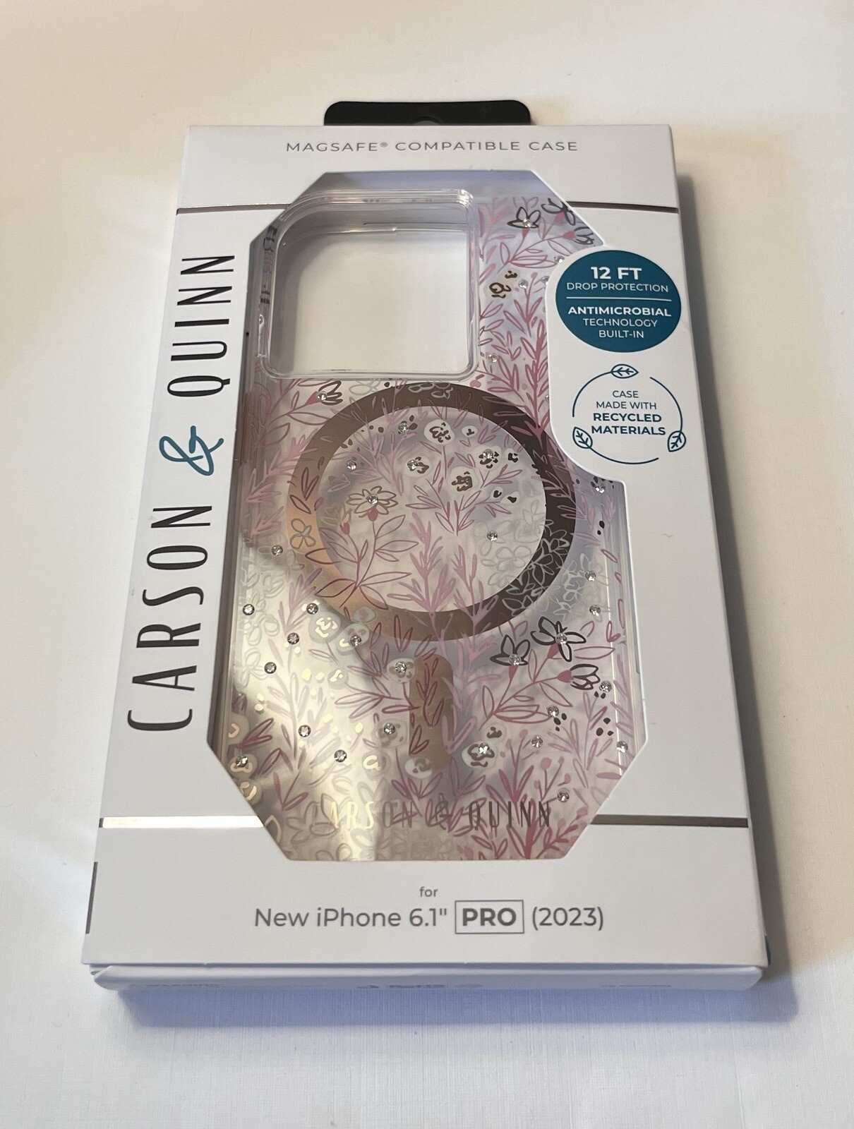 New iPhone 15 Pro Carson & Quinn Pink Oh Hey Bouquet Gemstone Clear MagSafe Case