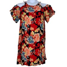 Loft Sz Medium Dress Cold Shoulder Sleeves Multicolor Floral Print Short Length