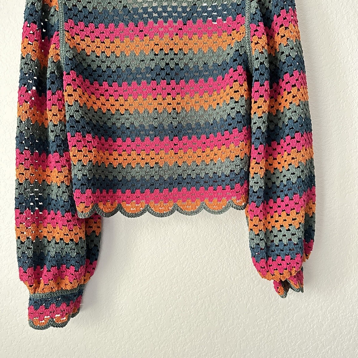 トップス NOTRE emor back open volume knit New Zara Open Back Knit Crochet Striped Sweater Crop Top