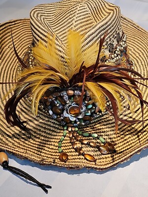 Whittall & Shon Hat Straw Floral Rhinestone Feather hat free  display picture 1