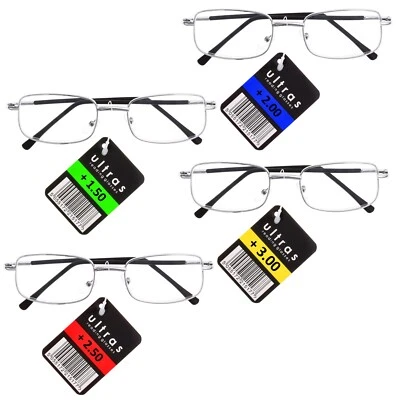 READING GLASSES +3.0/2.5/2.0/1.5 Eye Prescription Metal Square Silver Men/Women