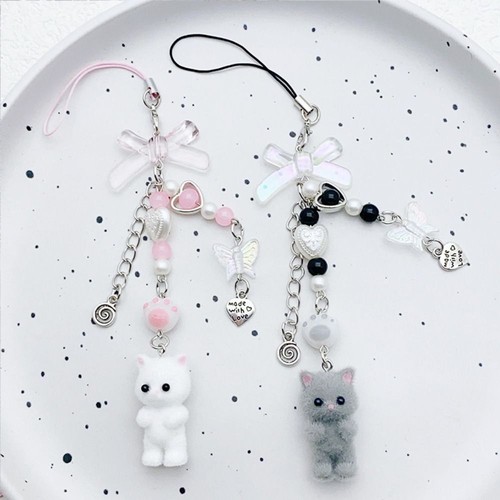Flocking Flocking Cat Phone Lanyard Cat Cell Phone Charm Phone Accessories - 第 1/17 張圖片