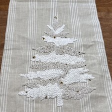 Embroidered Christmas Tree Table Runner gold Bell Accents