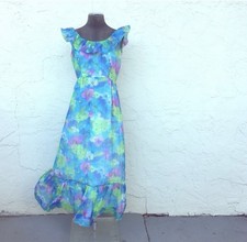 Vintage 60s 70s McINERNY HAWAII Aloha Luau Floral A-Line Maxi Dress