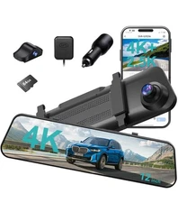 12” 4k Rear View Mirror Front&Rear Dashcam Night Vision Parking Monitor GPS APP