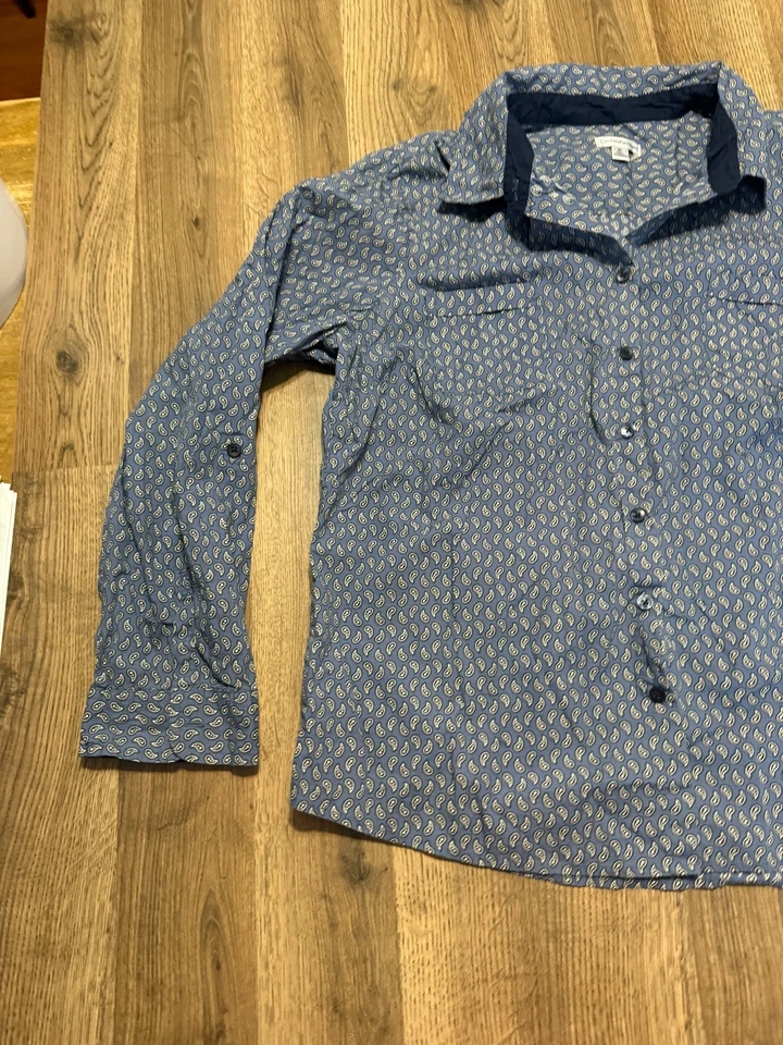 Blusa Croft & Barrow para mujer talla XL azul blanco cachemir manga larga abotonada Foto 3 de 4