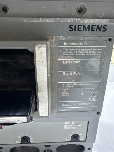 SIEMENS JXD63B400 400A 600V 3-POLE MOLDED CASE CIRCUIT BREAKER - Picture 3 of 10