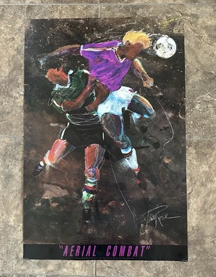 Vintage Aerial Combat Poster Print Soccer Futbol Terry Rose Pop Art Wall Decor