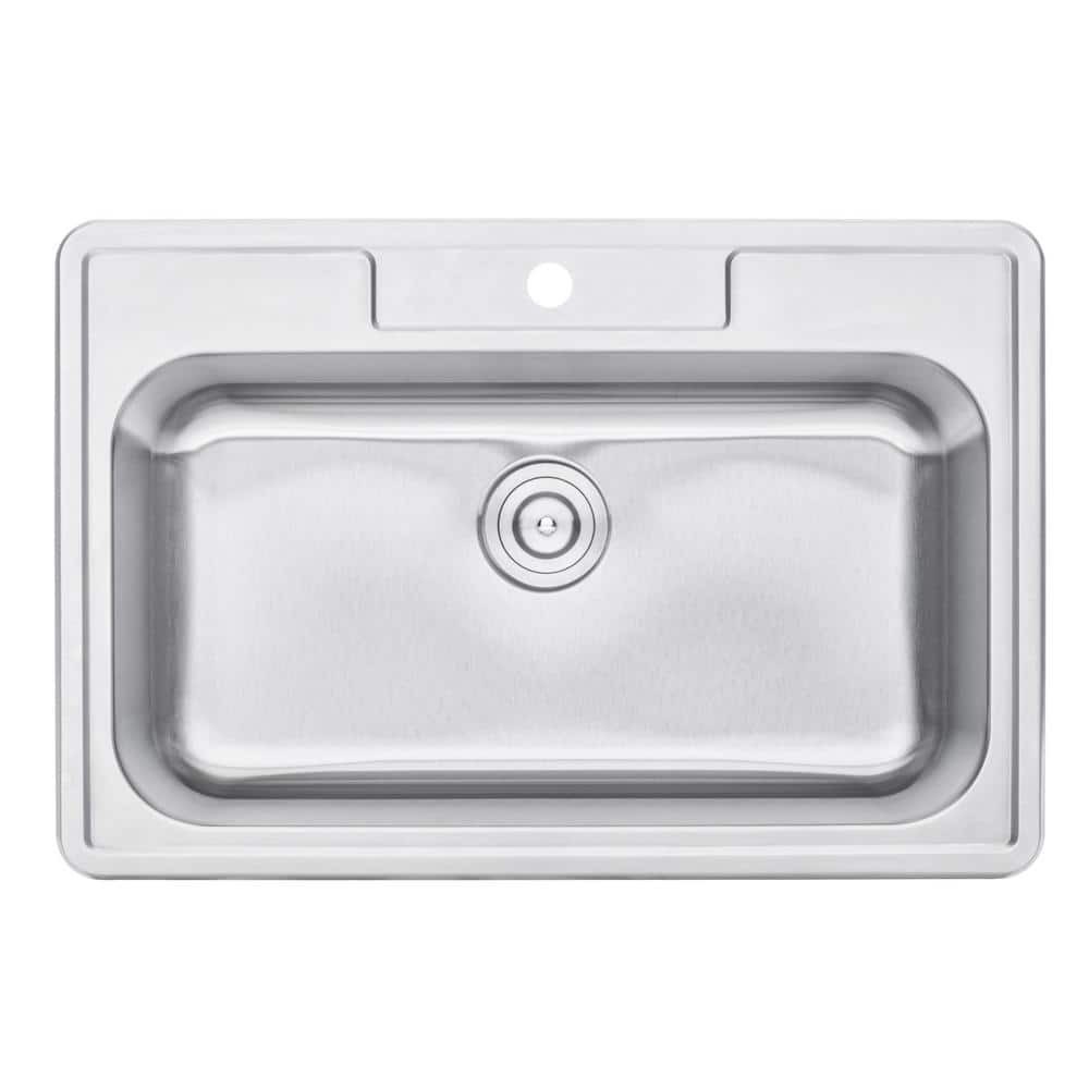 eModernDecor 33x22x9" Top Mount 18-Gauge Stainless Single Bowl Kitchen Sink