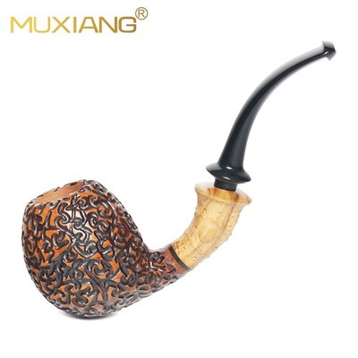 MUXIANG Briar Rusticated Freehand Pipe Handmade Wooden Tobacco Pipe Ebonite Stem