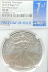 2019 W $1 BURNISHED AMERICAN SILVER EAGLE 1st DAY ISSUE NGC MS70