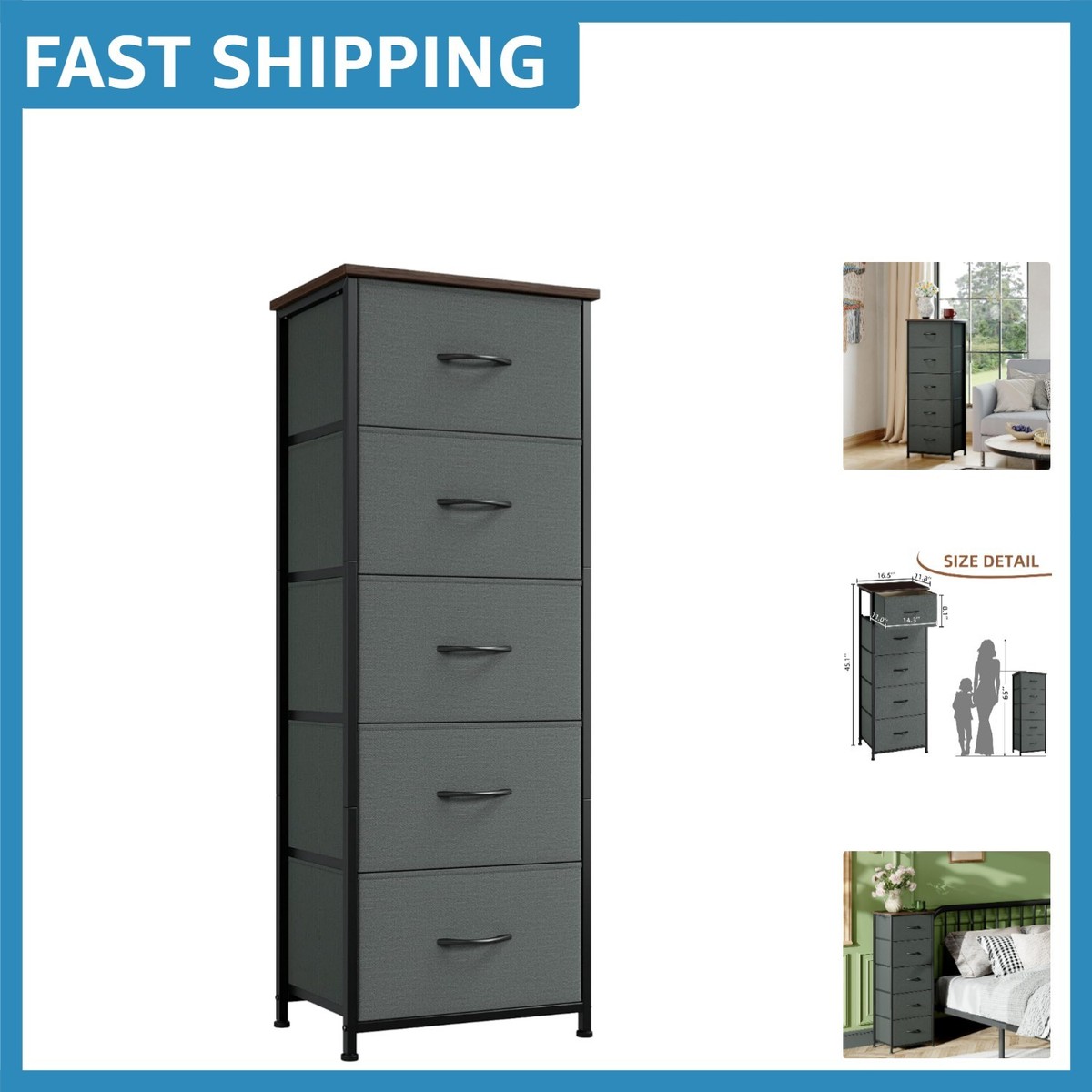 Lightweight Tall Dresser with Removable Fabric Bins - Perfect for Home &  Nursery | eBay