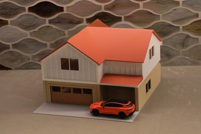 164 Scale Modern Two Story Duplex House w/ Double Garage Diorama for Hot Wheels