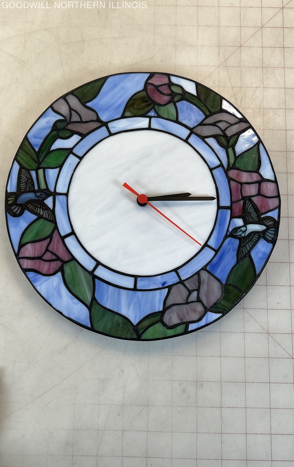 12" Tiffany Style Stained Glass Hummingbird Clock - Works