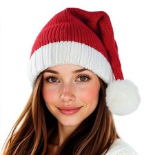 Santa Hat Christmas Hat Xmas Adult Women Men Washable Fade-restant Knitted So...
