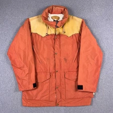 VTG Rocky Mountain Featherbed Jacket Mens 44 Gore-Tex Leather Trim Hood Western