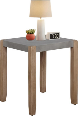 Newport End Table - 21 In. Square Faux Concrete Top with Light Amber Wood Frame,