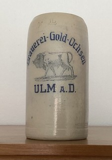 alter Brauerei Bierkrug / Brauerei Gold Ochsen / Ulm a. D.