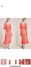 Farm Rio x Anthropologie Devore Coral Orange Lace Maxi Dress Size M Resort Boho