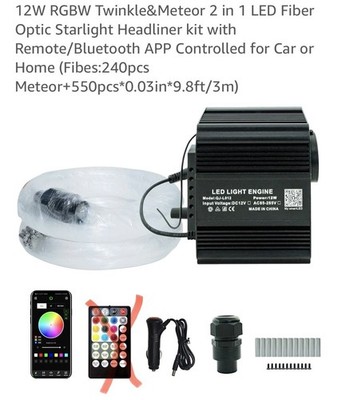 Car Starlight Headliner Kit, RGBW 12W Twinkle & Meteor 2-1 Fiber Optic NO Remote