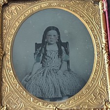 ambrotype colorful portrait of girl with long curls, great condition.