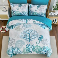 Coastal Comforter Set Queen Beach Themed 7 Pieces Ocean Nautical Seaweed