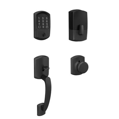Greenwich Matte Black Encode Smart Wi-Fi Deadbolt with Alarm and Entry Door Hand