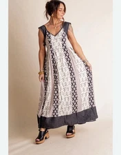 Davi & Dani Tell Your Story Pleated Maxi Dress L Floral Paisley Patchwork Boho