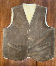 Vintage Western Sherpa Lined Suede Leather Vest XL