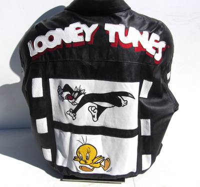Looney Tunes ブラック レザージャケット 2XL Vintage 1997 Looney Tunes Bugs Daffy RoadRunner Coyote Tweety