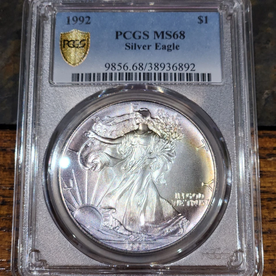 1992 PCGS MS68 Pretty Toned American Silver Eagle .999 ASE 1oz Trueview, Clean - Image 2 of 4
