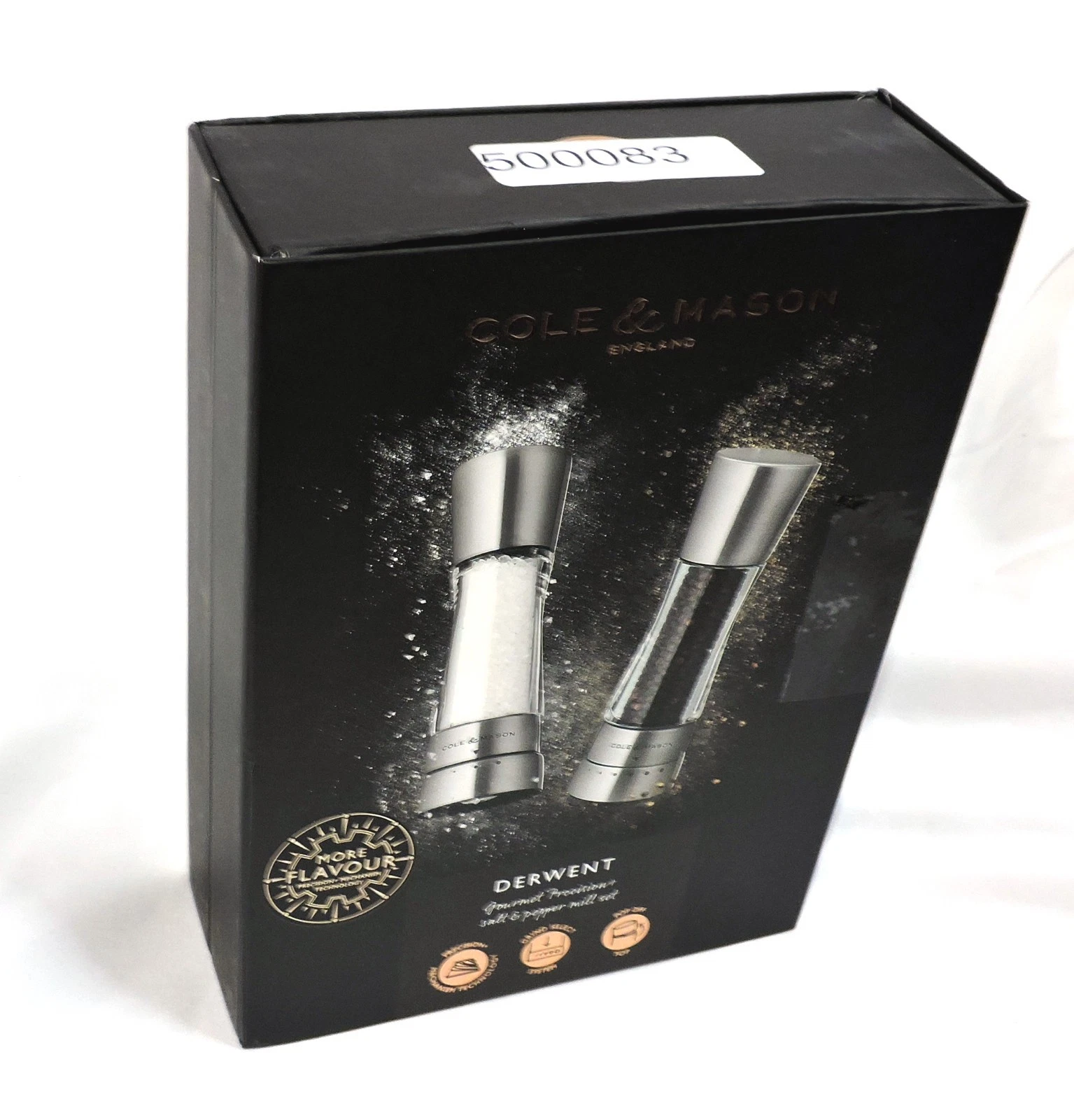 Boxed set Cole & Mason Derwent Stainless Steel Salt and Pepper Mill Grinders
