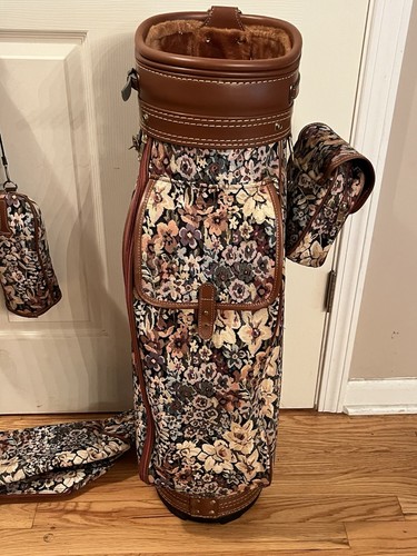 Vintage MacGregor Floral Flower Tapestry & Leather Golf Bag EXCELLENT Condition - Picture 8 of 17