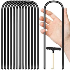 Trampoline Stakes U Shaped Anchors Heavy Duty Metal - Long Black 8pcs 10inch