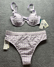 Roxy Heart The Check Underwire Bikini Set High Leg Purple/White M Cup
