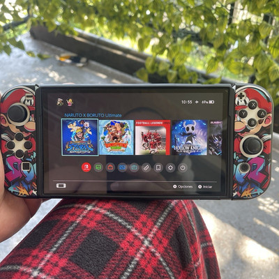 Nintendo Switch Handheld Console Black/Multicolor w/ Custom Mario Joy-Con Skins