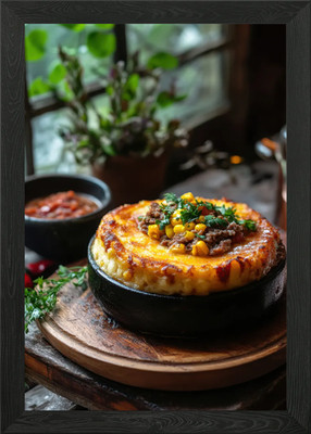 Cheesy Corn and Beef Casserole Gerahmtes Wandbild Poster Leinwanddruck Bild