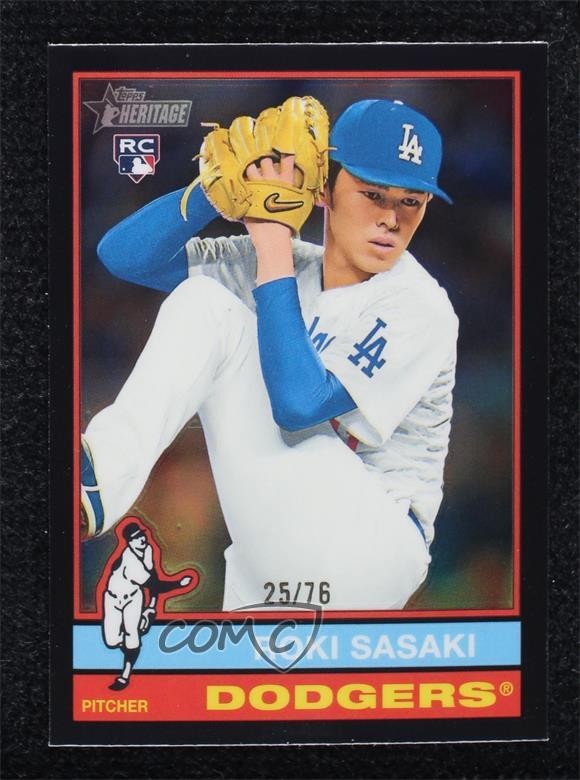 2025 Topps Heritage Chrome Black Border 25/76 Roki Sasaki #224 Rookie RC i6e