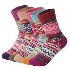 5 Pairs Wool Socks - Warm Socks Vintage Cozy Socks, Thick Knit Multicolor