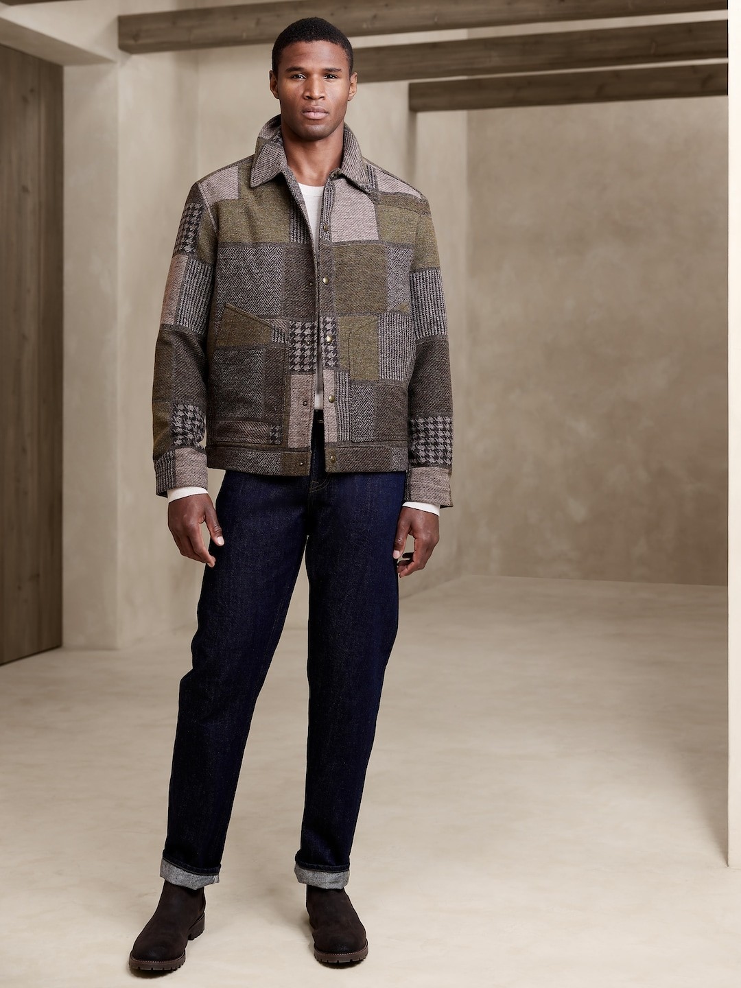 BANANA Republic Patchwork Wool Jacket M Stylish D… - image 4