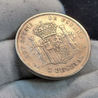 Spain 5 Pesetas 1878 EM M Silver Coin King Alfonso XII Full Plus Ultra