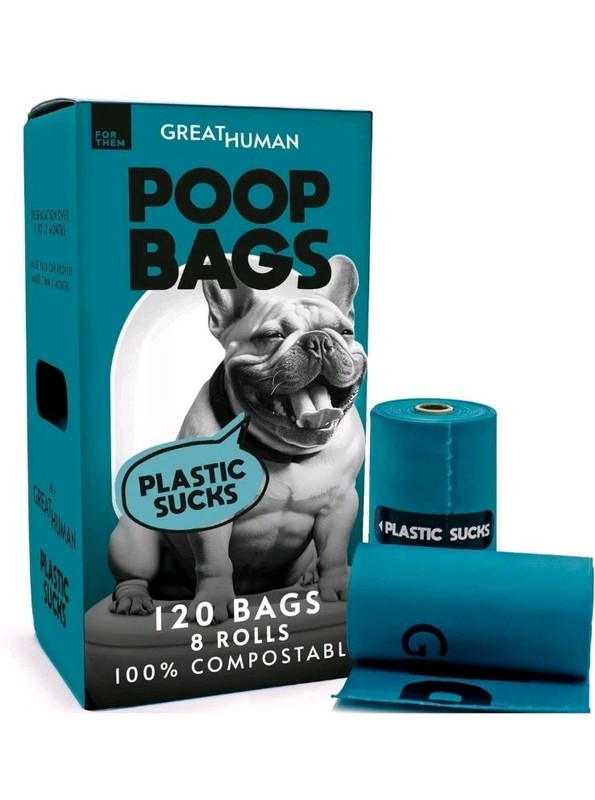 Dog Poop Bags - Great Human 120 Bag Compostable Plant Based Leakproof Unscented 