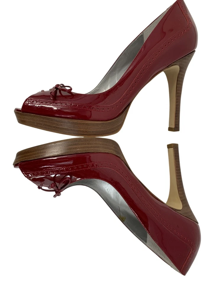 Zapatos Marc Fisher Tacones Plataforma Punta abierta Cuero Charol Rojo 4" Tacón Talla 10M Foto 2 de 4