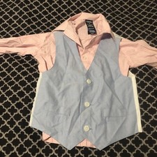 IZOD Boys Blue Vest Pink Plaid Shirt Set Sz 5 Toddler