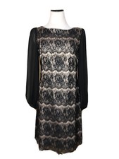 ELIZA J Black Tan Lace Exposed Gold Zipper Sheer Long Sleeve Dress Size 12